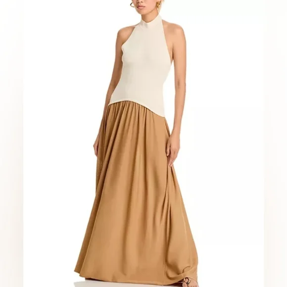 ANTHRO | $348 Solid & Striped Soglio Halter Mixed Media Contrast Maxi Dress - Picture 6 of 11